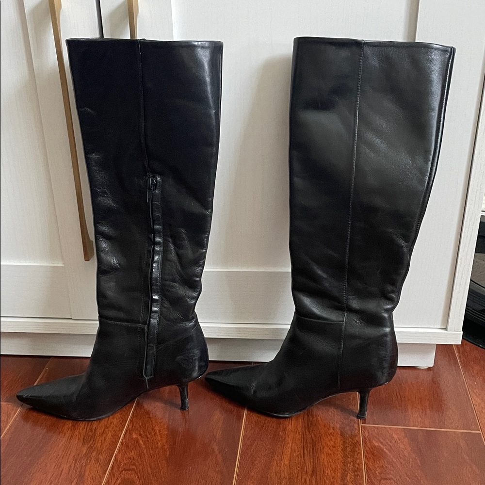 Zara Black Heeled Knee-High Boots